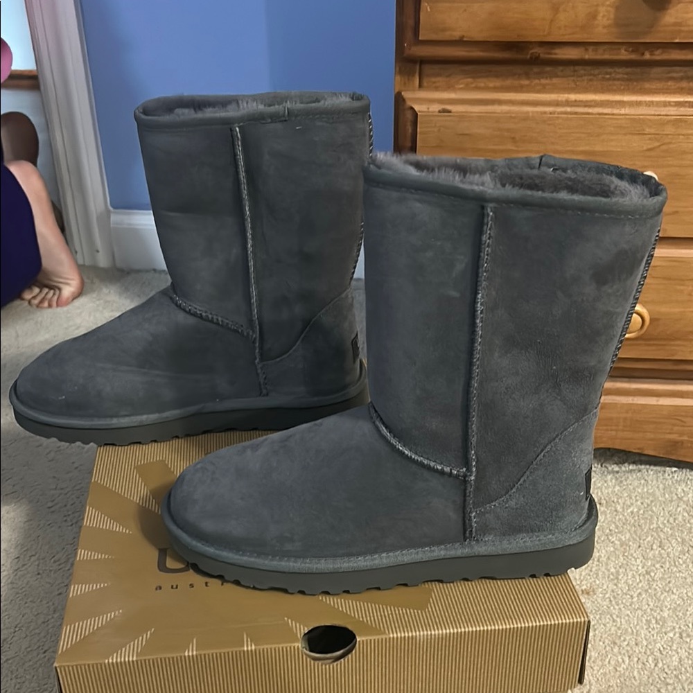 UGG Gray Winter Boots Mid-Calf Suede - New